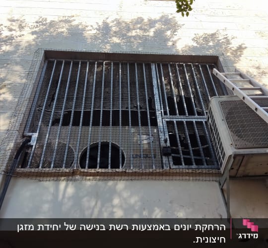 רשת מתכת על חלון למניעת כניסת יונים